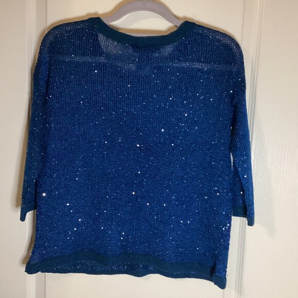INC International Concepts Women's Blue Sequin Semi Sheer Sweater Size P Party - Picture 4 of 6